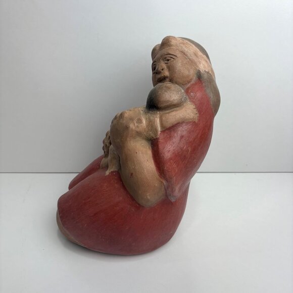 Taller Amerindio Handcrafted Chile Clay Figurine Mother Holding Child Folk Art - Picture 3 of 9